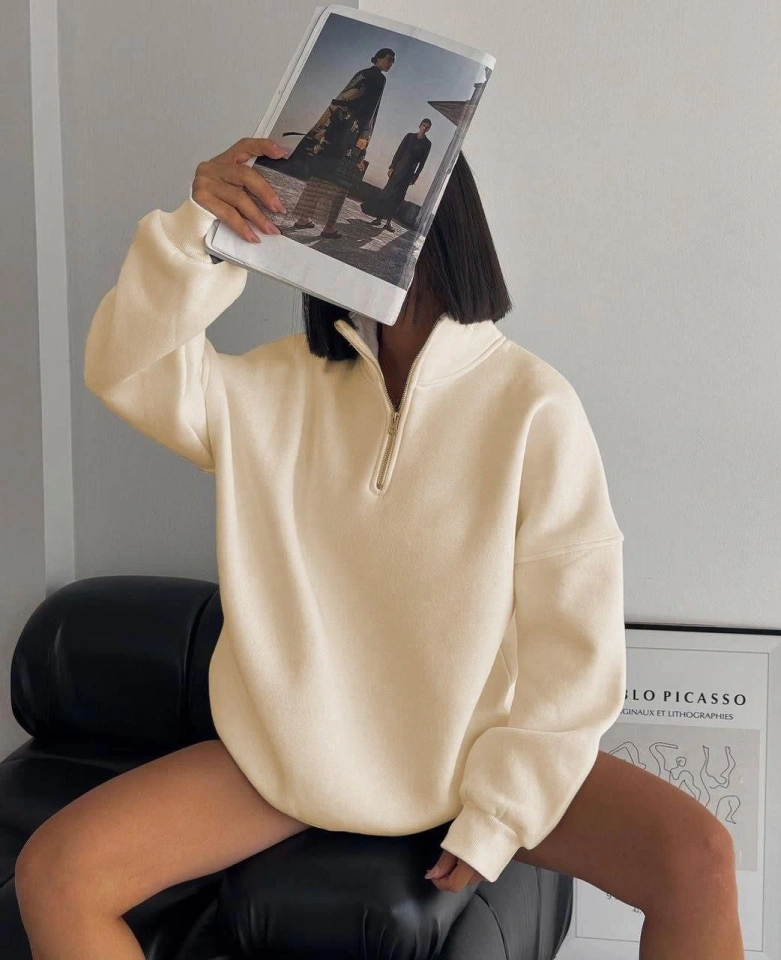 Yarım Fermuarlı Üç İplik Sweatshirt - Siyah