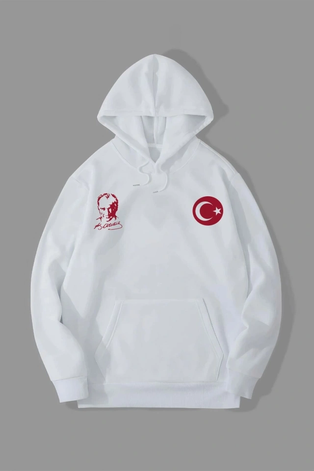 10 Kasıma Özel Üç İplik Kapşonlu Baskılı SweatShirt - Siyah