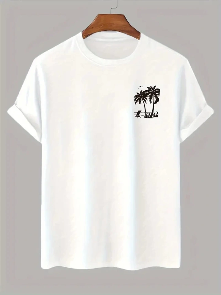 Baskılı Oversize Bisiklet Yaka T-shirt - Beyaz