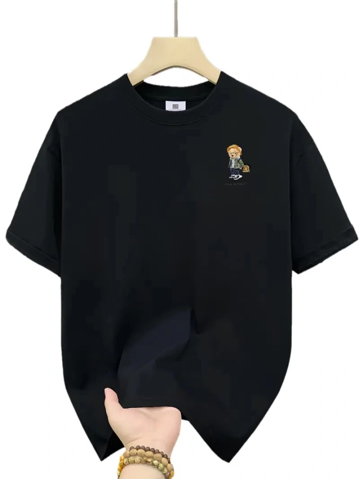 Baskılı Oversize Bisiklet Yaka T-shirt - Siyah