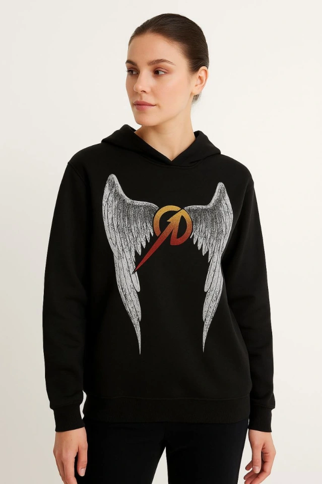 Metallica İki İplik Kapüşonlu Ön Ve Arka Baskılı Hoodie - Siyah