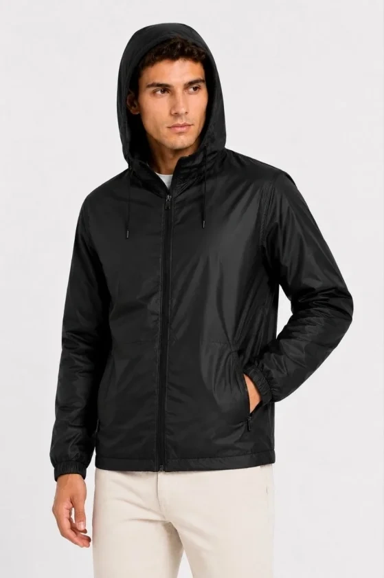 Erkek Kapüşonlu Sweatshirt Hoodie 3 İplik Şardonlu Pamuklu Kumaş, Önü Baskılı, Fermuarlı Rahat Kalıp, Kışlık Ve Sokak Stili Sweat - Beyaz